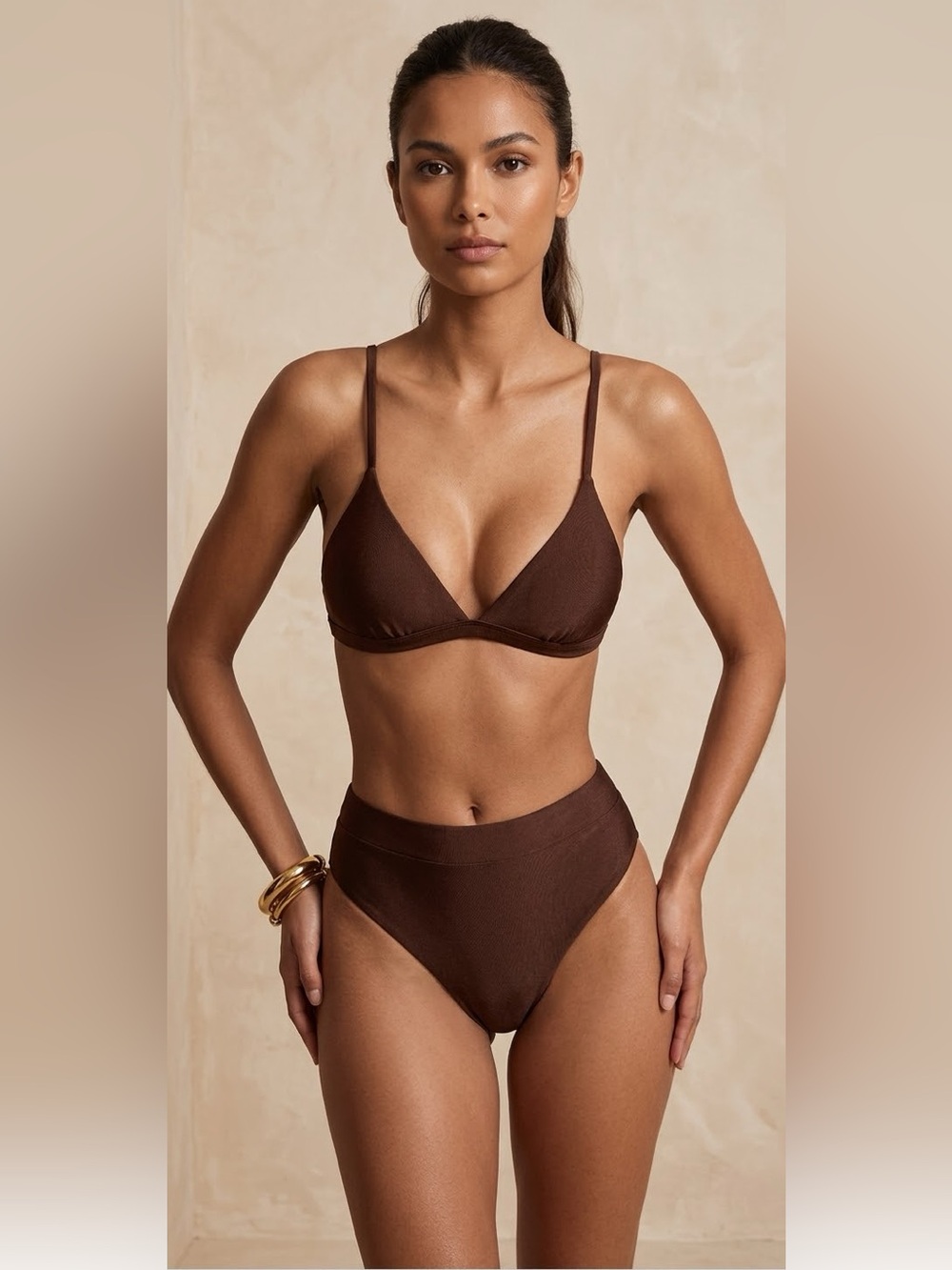 NEW SUUKSESS Women's Triangle Bikini Set - Deep Brown (Size Medium)